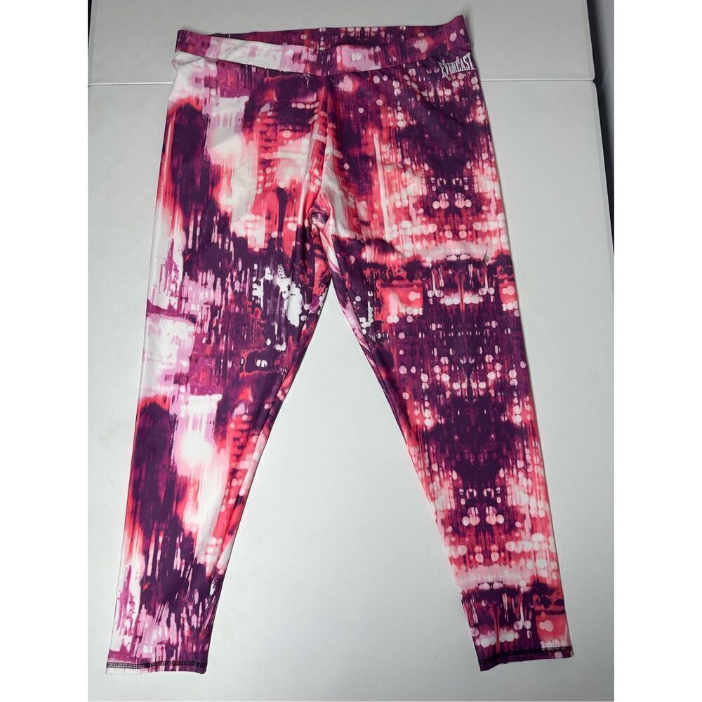 Everlast Cropped Leggings Women's Size XL Pink White Pull On Stretch Tie Dye